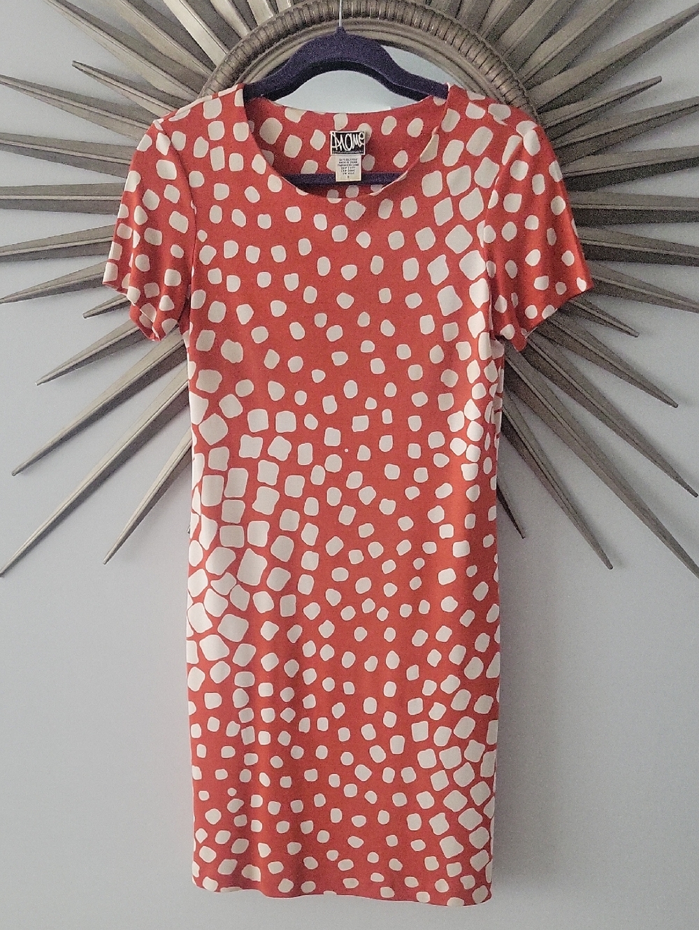 Diane Von Furstenburg Coral and White Abstract Spot  Silk Shift Dress